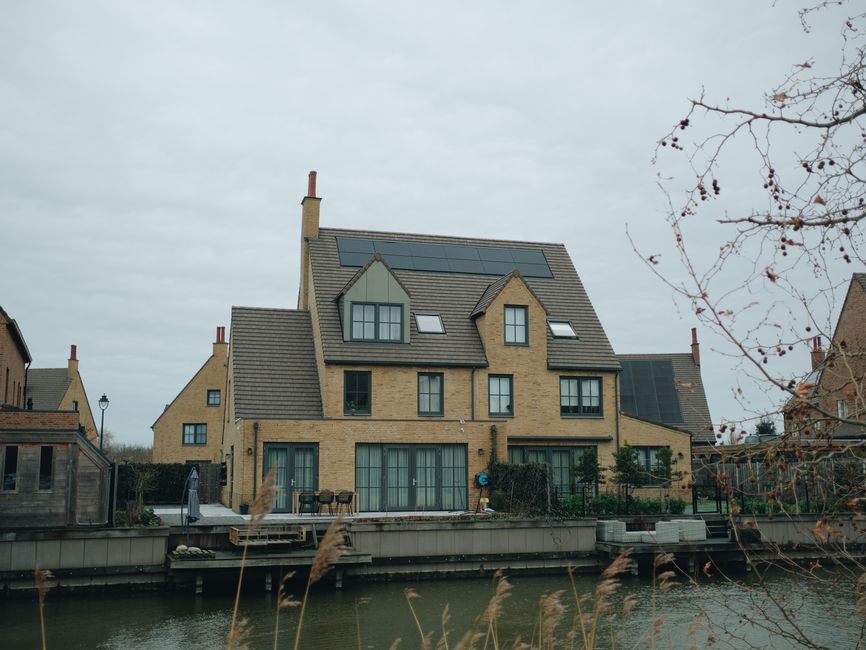 Modern home completely outfitted with a newly installed residential solar array